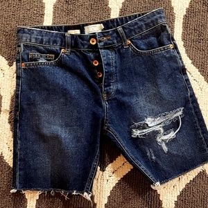 Topman Ripped Slim Fit Denim Shorts